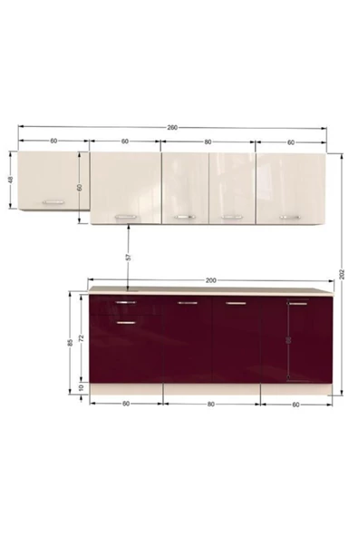 Tdesigno Nisan Hazır Mutfak Dolabı 260 Cm - Parlak Mürdüm Ve Beyaz - Tezgah Dahil Değil - Resim 4