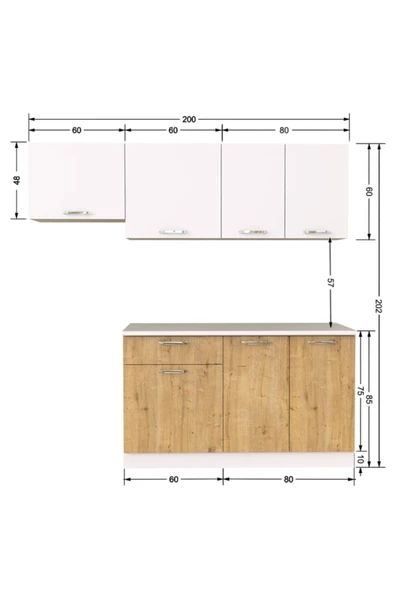 Tdesigno Melodi Hazır Mutfak Dolabı 200 Cm –safir Meşe-beyaz– Tezgah Dahil Değil - 3