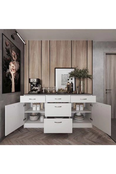Tdesigno Alen Mutfak Çekmeceli Alt Modül 180 Cm Beyaz Tezgah Dahil - Resim 3