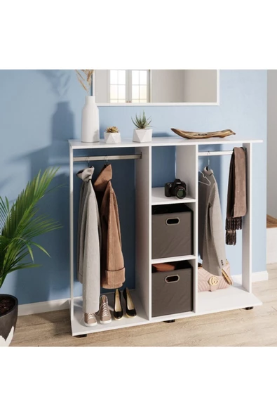 Tdesigno Funda Açık Giyinme Dolabı Çok Amaçlı Dolap Gardırop 80 cm Beyaz