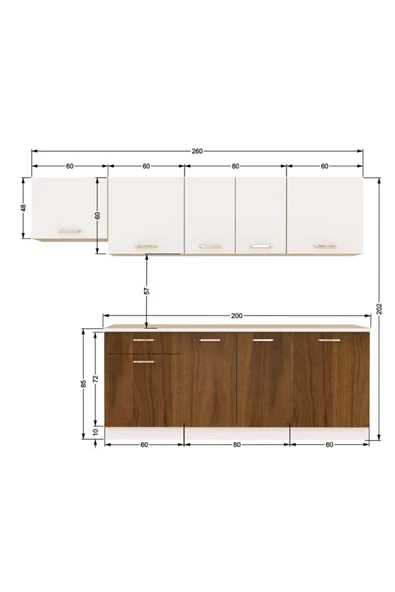 Tdesigno Oya Hazır Mutfak Dolabı 260 Cm - Tezgah Dahil Değil-ceviz - Beyaz - Resim 5