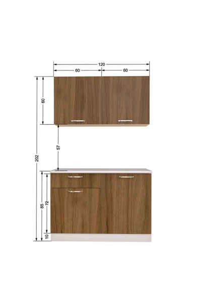 Tdesigno Selena Hazır Mutfak Dolabı 120 Cm - Tezgah Dahil Değil - Ceviz - Resim 3