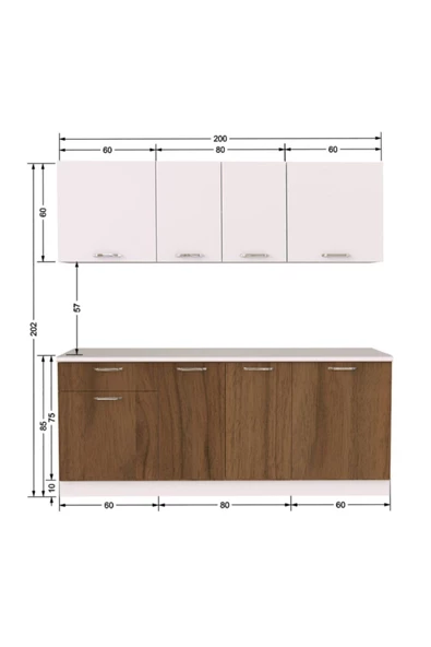 Tdesigno Hazır Mutfak Dolabı 200 cm Tezgah Dahil Değil Ceviz Beyaz - 3