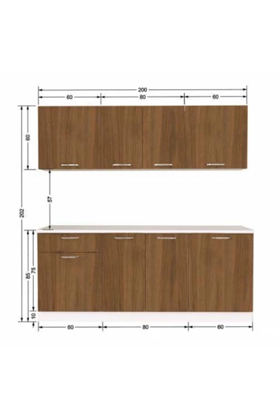 Tdesigno Petek Hazır Mutfak Dolabı - 200 cm - Ceviz - Tezgah Dahil Değil - 4