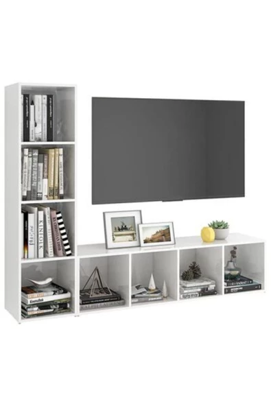 Tdesigno Tdesıgno Yağmur Kitaplıklı Televizyon Sehpası - Ünitesi -kitaplık-beyaz 150 cm 8 Raflı - 3