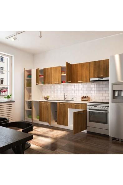 Tdesigno Yasmin Hazır Mutfak Dolabı Kiler Dahil 320cm–ceviz– Tezgah Dahil Değil - 3