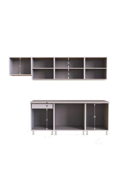 Tdesigno Nisan Hazır Mutfak Dolabı 260 Cm - Parlak Mürdüm Ve Beyaz - Tezgah Dahil Değil - Resim 5