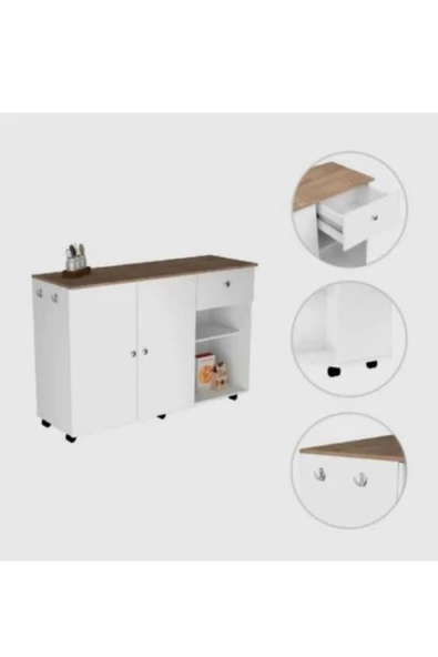 Tdesigno Alya Alt Modül 150 cm Beyaz Tezgah Dahil-Tekerlekli - Resim 2