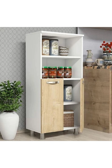 Tdesigno Çok Amaçlı Dolap,4 Raflı, 2 Kapaklı Mutfak Dolabı Kiler Dolabı Banyo Dolabı