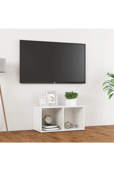 Tdesigno Tdesıgno Utku Televizyon Sehpası - Ünitesi -kitaplık-beyaz 72 cm 2 Raflı