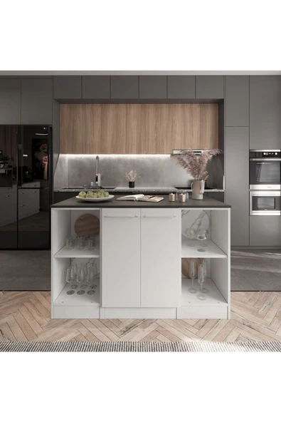 Tdesigno Reina Mutfak Adası Alt Modül 140 cm Beyaz -Antrasit Tezgah Dahil - Resim 2