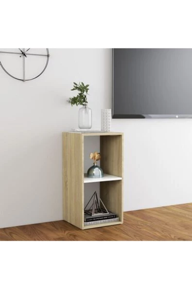 Tdesigno Tdesıgno Ay Televizyon Sehpası - Ünitesi -kitaplık-meşe Beyaz 72 Cm 2 Raflı - 4