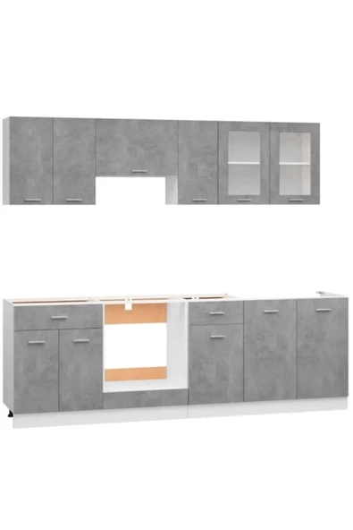 Tdesigno Tuana Mutfak 210 Cm Tezgah Dahil Değil-beton Görünümlü Kapak - Resim 2