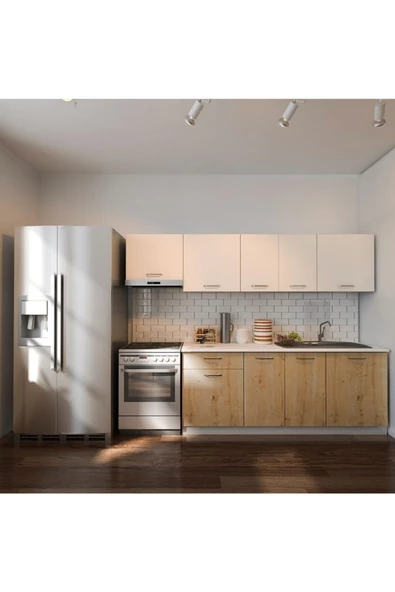 Tdesigno Nisa Hazır Mutfak Dolabı 260 cm safir Meşe Beyaz - 1