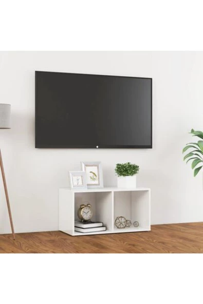 Tdesigno Tdesıgno Utku Kitaplık- Televizyon Sehpası - Ünitesi -beyaz 30 Cm 2 Raflı - 3