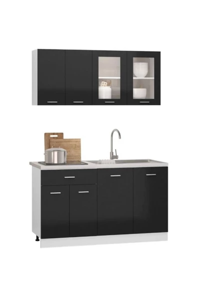 Tdesigno Efsun Mutfak 140 cm Tezgah Dahil Değil Parlak Kapak Siyah - Resim 3