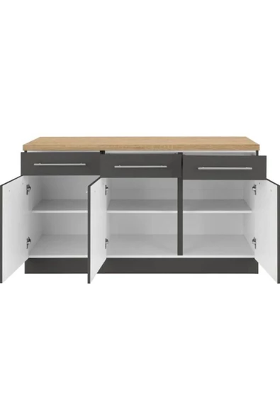 Tdesigno Ares Mutfak Çekmeceli Alt Modül 180 cm Antrasit Tezgah Dahil - 3