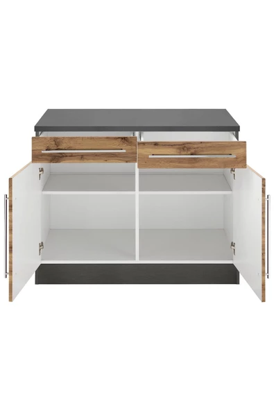 Tdesigno Asel Mutfak Çekmeceli Alt Modül - Dolap 120 Cm Antrasit-Atlantik Çam Tezgah Dahil - 2