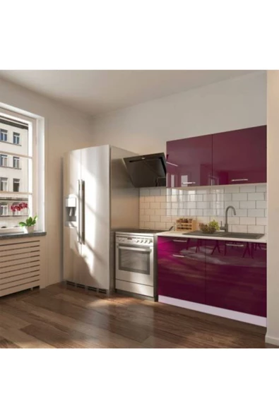 Tdesigno Bade Hazır Mutfak Dolabı 120cm - Tezgah Dahil Değil-parlak Mürdüm - 1