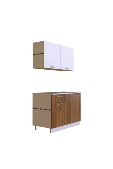 Tdesigno Adel Hazır Mutfak Dolabı 120 cm Tezgah Dahil Değil Ceviz Beyaz - 4