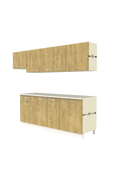 Tdesigno Mısra Hazır Mutfak Dolabı 260 Cm / Tezgah Dahil Değil/safir Meşe - Resim 5