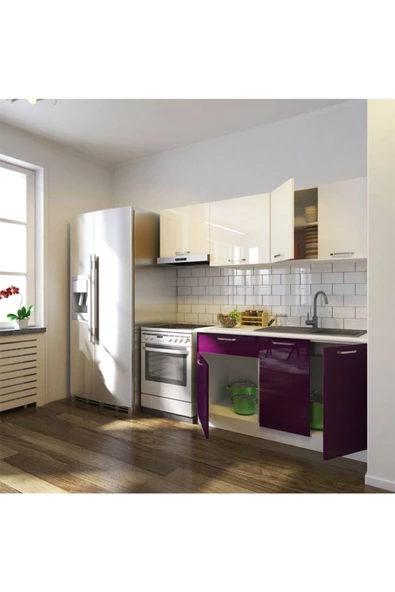 Tdesigno Melisa Hazır Mutfak Dolabı 200 Cm -parlak Mürdüm Ve Beyaz – Tezgah Dahil Değil - Resim 2