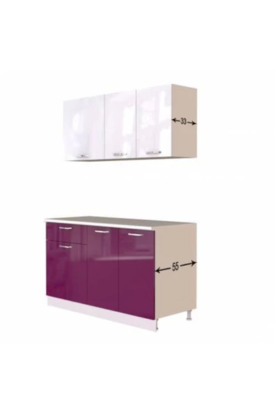 Tdesigno Hale Hazır Mutfak Dolabı – 140 Cm- Parlak Mürdüm Ve Beyaz – Tezgah Dahil Değil - 4