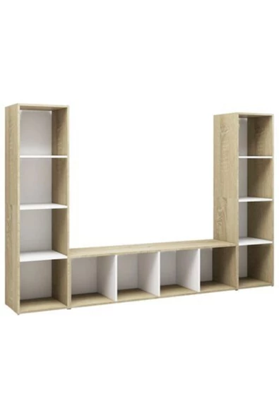 Tdesigno Televizyon Sehpası - Ünitesi -kitaplık-meşe Beyaz 180 cm 12 Raflı - 2