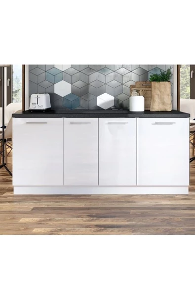 Tdesigno Emilia Mutfak Alt Modül 180 cm Beyaz - Antrasit Tezgah Dahil - 1