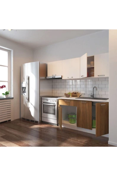Tdesigno Meriç Hazır Mutfak Dolabı 200 Cm – Ceviz-beyaz – Tezgah Dahil Değil - 2