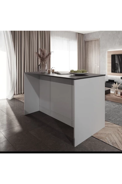 Tdesigno Reina Mutfak Adası Alt Modül 120 cm Beyaz -Antrasit Tezgah Dahil - 4