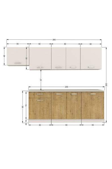 Tdesigno Nisa Hazır Mutfak Dolabı 260 cm safir Meşe Beyaz - 4