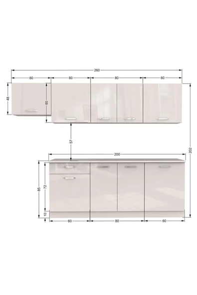 Tdesigno Nevra Hazır Mutfak Dolabı 260 cm Tezgah Dahil Değil Beyaz - 4