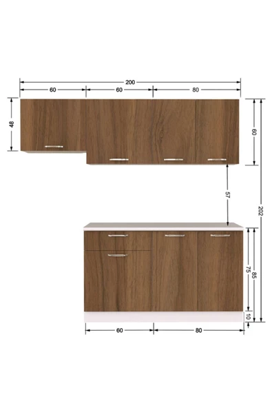 Tdesigno Ceviz Miray Hazır Mutfak Dolabı 200 cm - 4