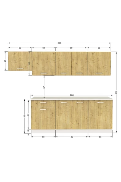 Tdesigno Mısra Hazır Mutfak Dolabı 260 Cm / Tezgah Dahil Değil/safir Meşe - Resim 4