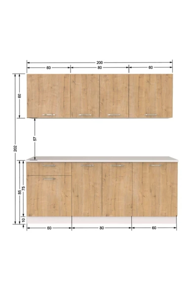 Tdesigno Piraye Hazır Mutfak Dolabı 200 Cm -safir Meşe - Tezgah Dahil Değil - Resim 5