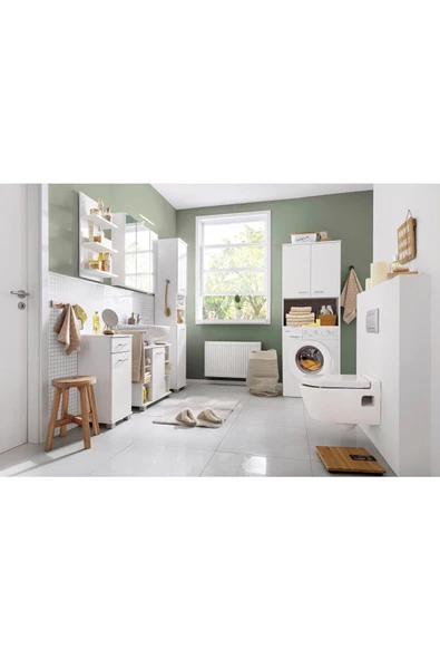 Tdesigno Kumru  Banyo Dolabı-Çok Amaçlı-Çamaşır Makinesi Dolabı Beyaz - 3