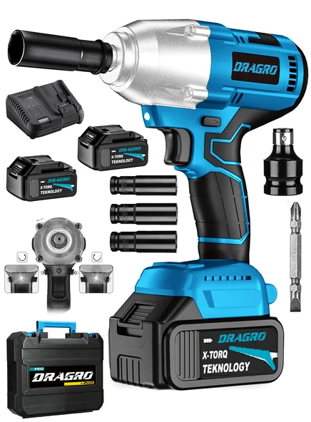 Dragro Alman 450Nm 598 Vf 20 Ah Kömürsüz Çift Bataryalı Somun Sökme Sıkma Makinesi 32 Parça Full Setli