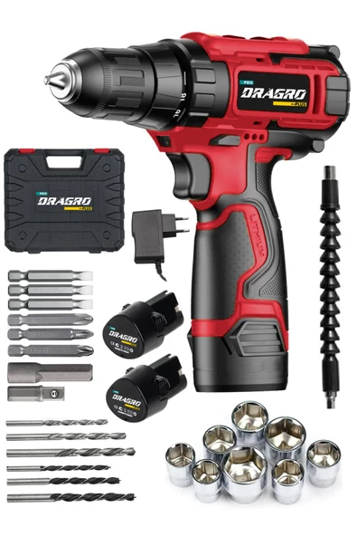 Dragro Germany 58 V 8 Ah Metal Şanzuman Bakır Sargılı Çift Akülü Vidalama Matkap Ar Kırmızı