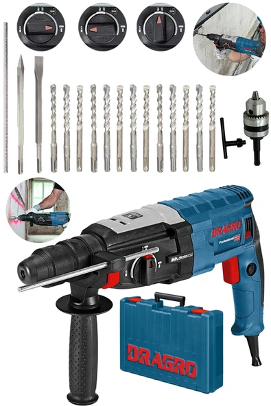 Dragro 4200 Watt Kırıcı Delici 5.0 J- Metal Dişli Şanzuman Hilti Darbeli +1 5 Uç 28 mm - 2