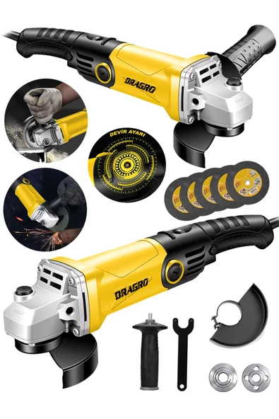 Dragro Alman 4000 Watt Devir Ayarli  Çift Metal Dişli Şanzuman Demir Metal Kesme Taşlama Makinesi 125 Mm