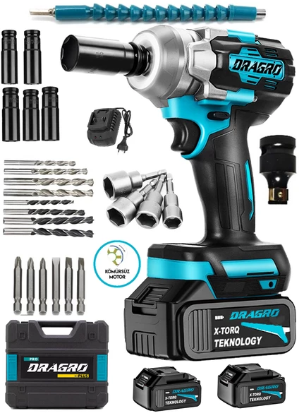 Dragro Alman 598 Vf 20 Ah Kömürsüz Çift Bataryalı Somun Sökme Sıkma Makinesi 32 Parça Full Setli