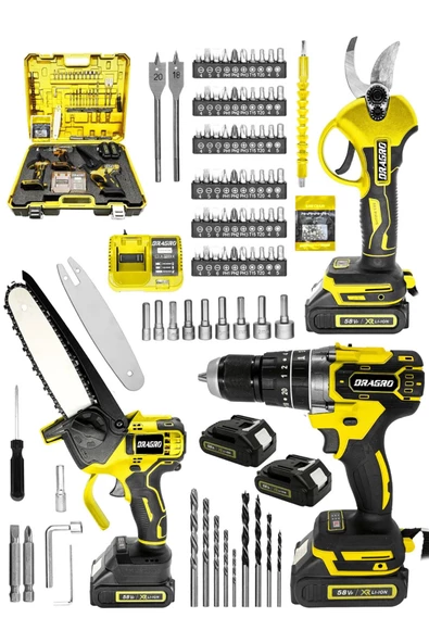 Dragro Alman 3x2 Pro Set 2 Akülü Şarjlı 3 Lü Set Dal Budama Makası Dal Budama Testeresi Akülü Vidalama - 2