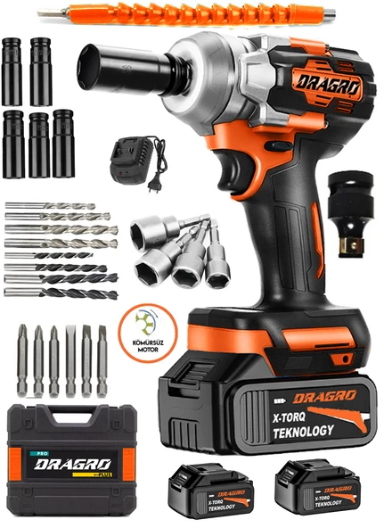 Dragro Alman 450Nm 598 Vf 20 Ah Kömürsüz Çift Bataryalı Somun Sökme Sıkma Makinesi 32 Parça Full Setli