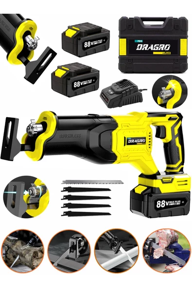 Dragro Alman 88 V 10 Ah Çift Akülü Tilki Kuyruğu Ağaç Dal Kurban Kesim Makinesi+5 Adet Bıçak Şarjlı Tilki