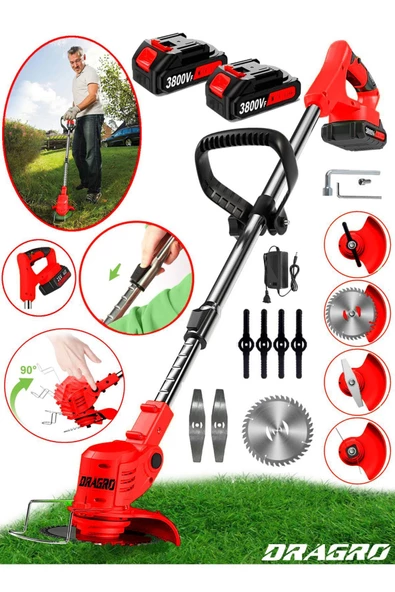 Dragro Alman Eco Pro  2 Akülü 3800 VF 20 AH Ot Çim Çalı Diken Biçme Tırpanı Teleskopik Uzatmalı. - 2