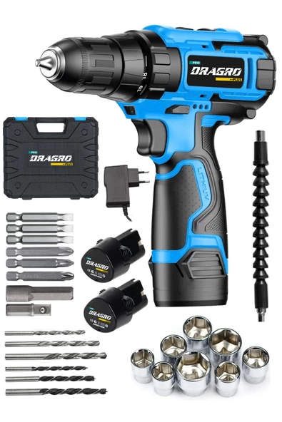 Dragro Germany 58 V 8 Ah Metal Şanzuman Bakır Sargılı Çift Akülü Vidalama Matkap Ar Mavi