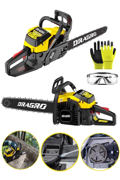 Dragro Alman Tf 9.9 Çelik Şanzuman Benzinli Testere Ağaç Odun Dal Kesme Makinesi 50 Cm Pala - 1