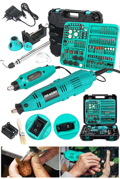 Dragro Alman Pro 400 Watt 6 Kademe Devir Ayarli 352 Parça Hobi Gravür Seti El Motoru Usta Set