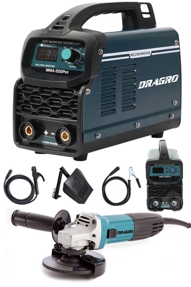 Dragro Germany Technology Çift Kartlı 200 Amper Invertör Kaynak Makinası-lacivert-3000w Taşlama 2li Set - 2